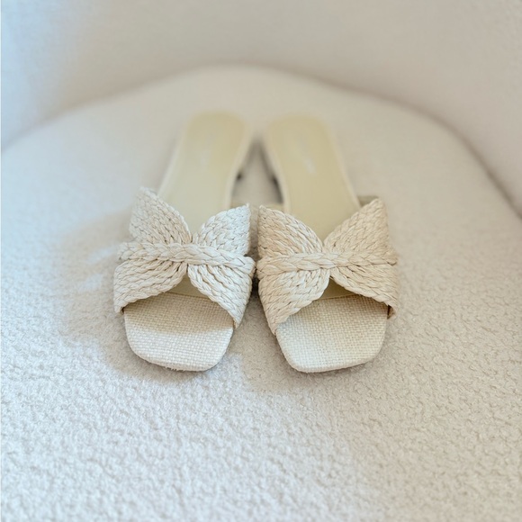 Calvin Klein Shoes - Calvin Klein Cream Woven Slide Sandals